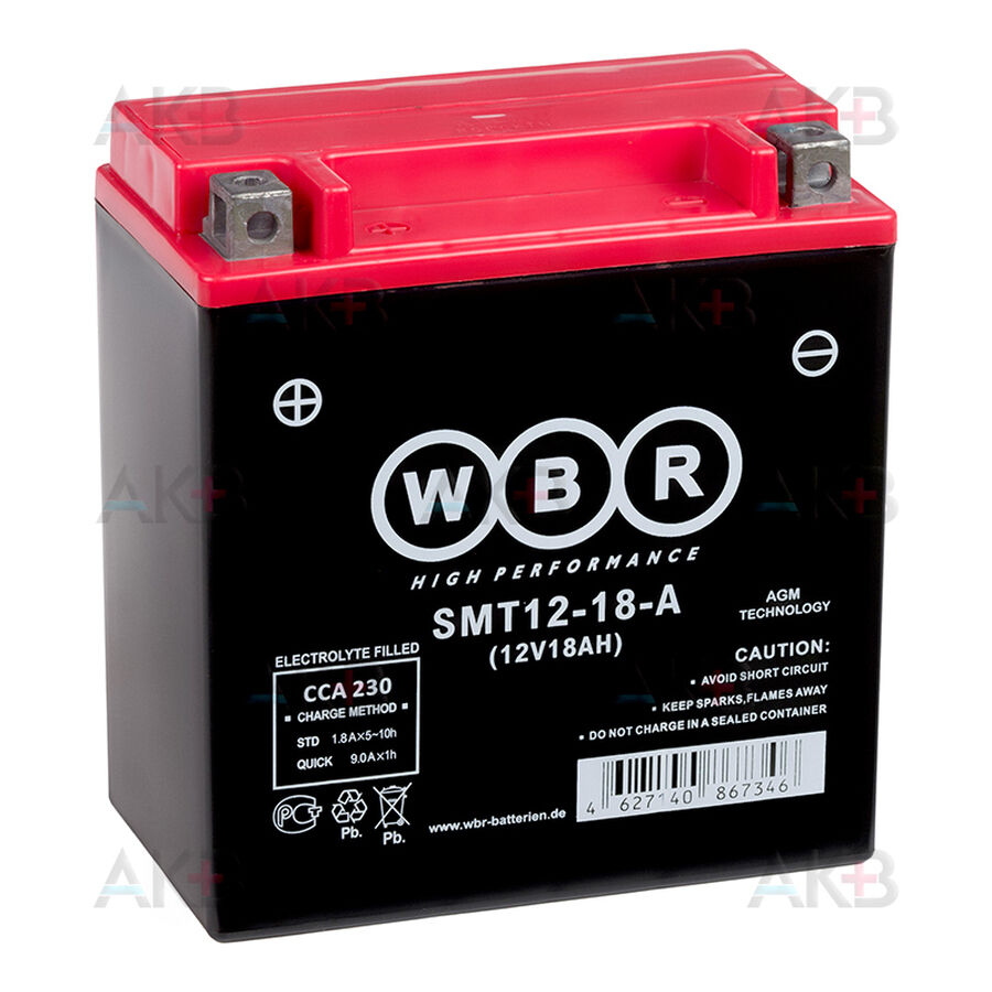 Аккумулятор WBR SMT12-18-A AGM 18 Ач 230А прямая пол. (150x87x161) YTX20H-BS