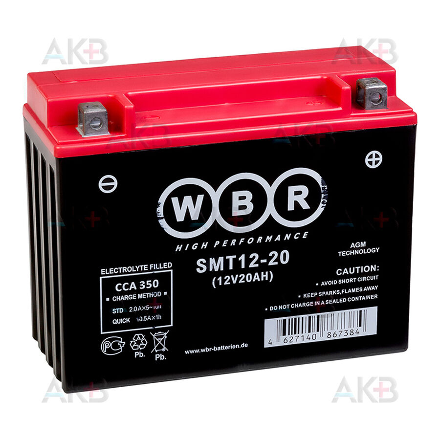 Аккумулятор WBR SMT12-20 AGM 21 Ач 350А обратная пол. (205x87x162) Y50-N18L-A,Y50-N18L-A3