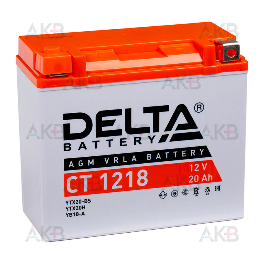 Аккумулятор Delta CT 1218, 12V 18Ah, 270А (177x88x154) YTX20-BS, YB16-B, YB18-A