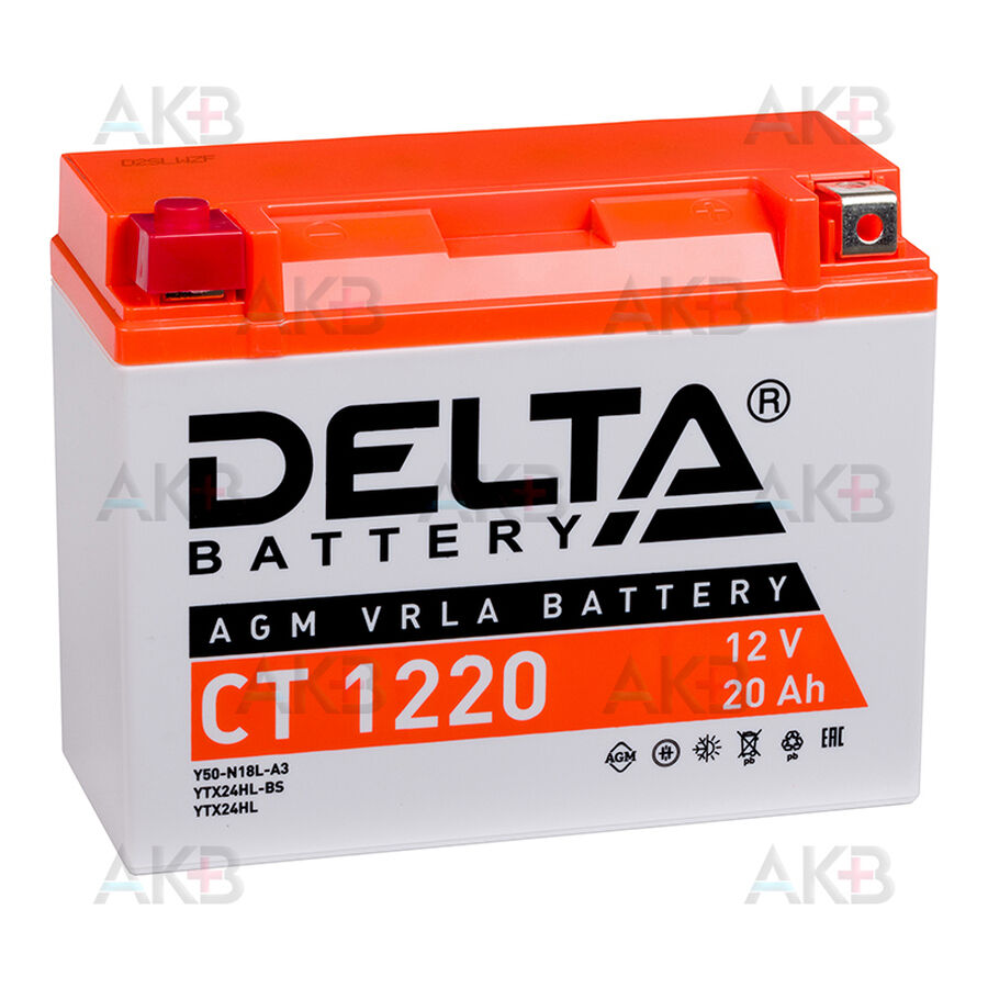 Аккумулятор Delta CT 1220, 12V 20Ah, 250А (204x91x159) Y50-N18L-A3, YTX24HL-BS, YTX24HL о. п.