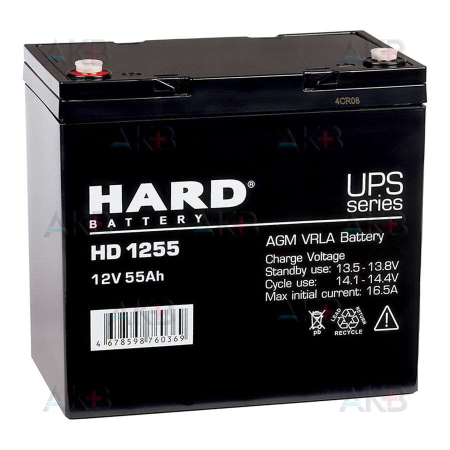 Аккумулятор HARD HD 1255 12V 55Ah (229x138x210) AGM