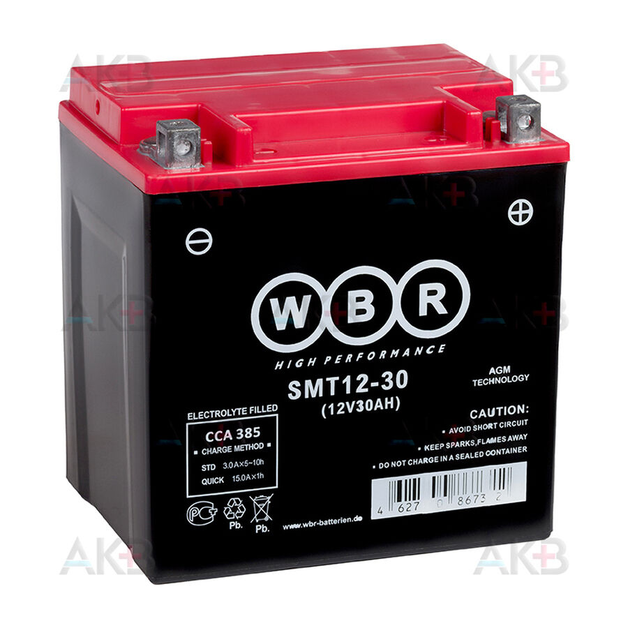 Аккумулятор WBR SMT12-30 AGM 30 Ач 385А обратная пол. (166x126x173) YTX30L, YB30L-B, YTX30L-BS