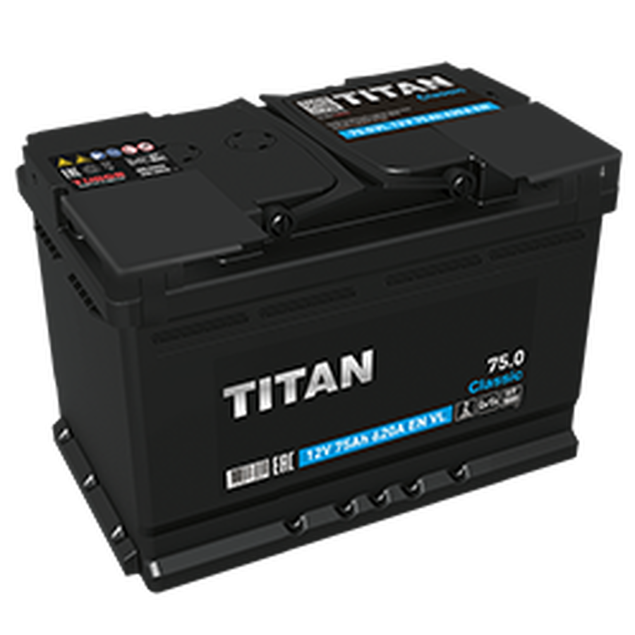 Аккумулятор Titan Classic 75 Ач 620A обр. пол. (278x175x190) 6CT-75.0 VL