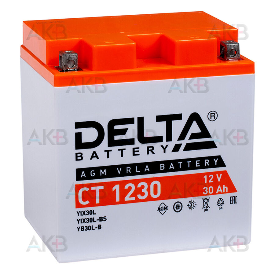 Аккумулятор Delta CT 1230, 12V 30Ah, 300А (168x126x175) YTX30L-BS, YB30L-B, YTX30L обратная пол.