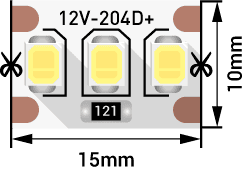 Лента со скотчем 3М светодиодная стандарт 2835, 204 LED/м, 22 Вт/м, 12В , IP20, Цвет: Нейтральный белый