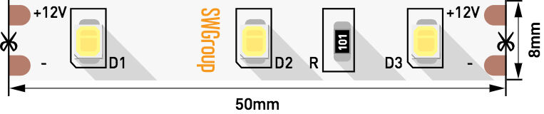 Лента светодиодная стандарт 2835, 60 LED/м, 6,3 Вт/м, 12В , IP20, Цвет: Теплый белый, 00-00001574