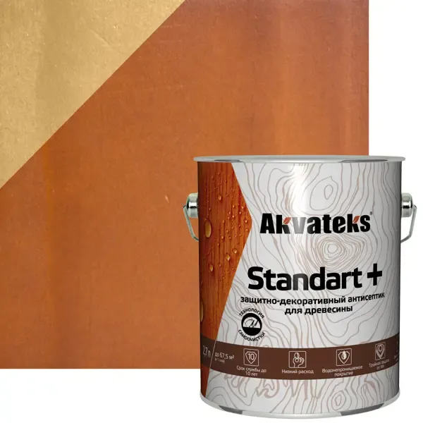 Антисептик защитно-декоративный Akvateks Standart полуматовый тик 2.7 л