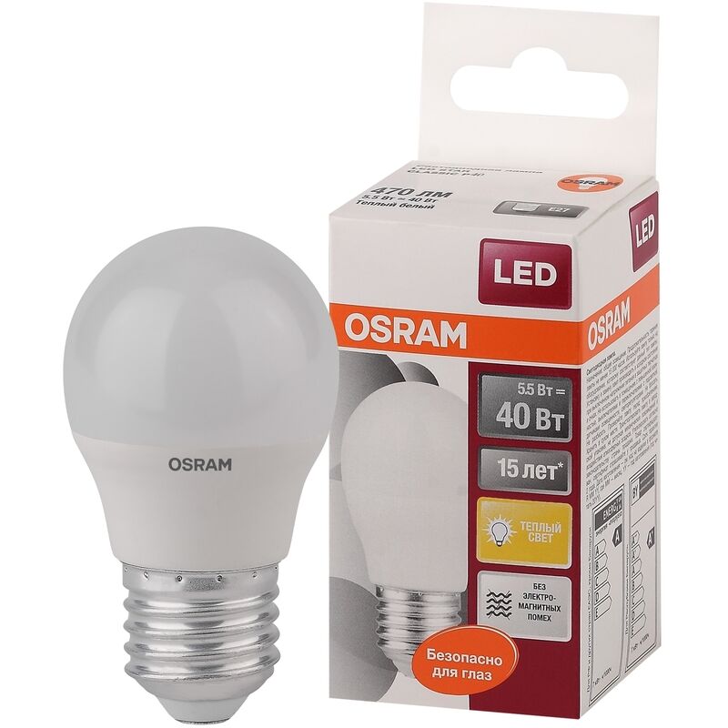 Лампа светодиодная Osram 5.5 Вт Е27 Р 2700 К 470 Лм матовая (4058075696235)