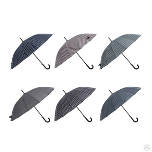 Зонт-трость мужской, металл, пластик, полиэстер, 60см, 16 спиц, 6 дизайнов 