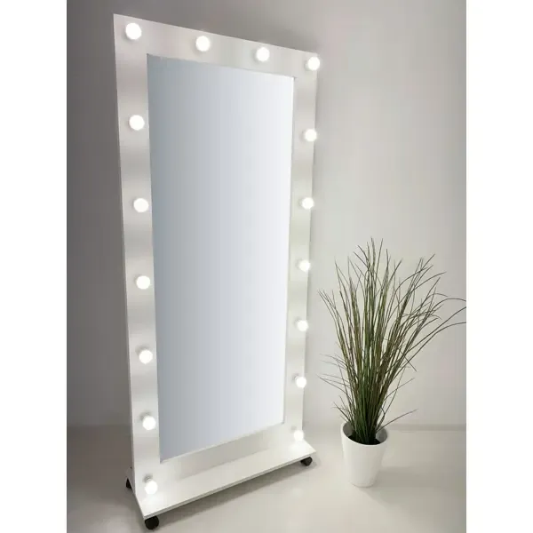Гримерное зеркало BeautyUp 182x80 см с лампочками на подставке цвет Белый