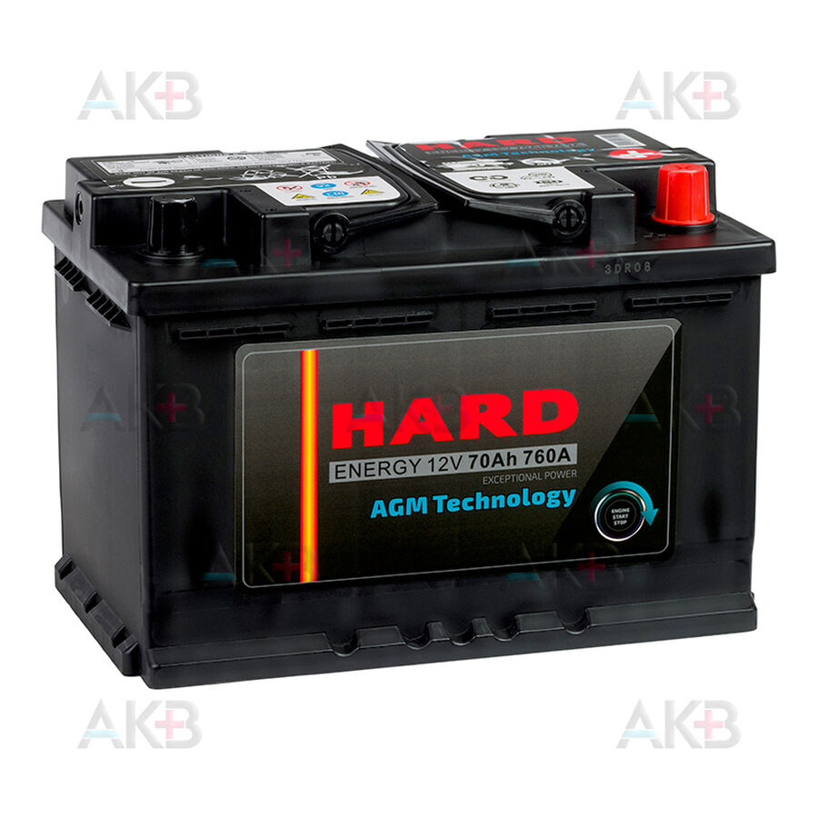 Аккумулятор HARD AGM 70Ah 760A (278x175x190)