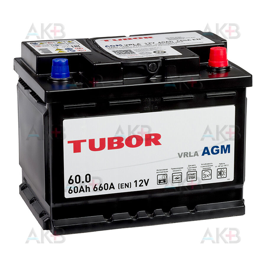 Аккумулятор TUBOR AGM 60Ah 660A (242x175x190) 6СТ-60.0 VRLA