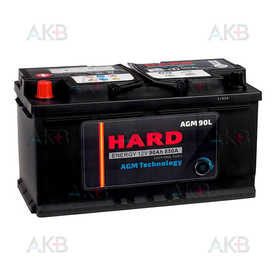 Аккумулятор HARD AGM 90Ah 850A (353x175x190) AGM90L ПРЯМАЯ полярность