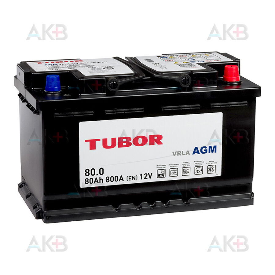 Аккумулятор TUBOR AGM 80Ah 800A (315x175x190) 6СТ-80.0 VRLA