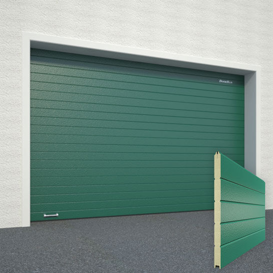 Ворота секционные гаражные Алютех Тренд, цвет зелёный 2750×2250