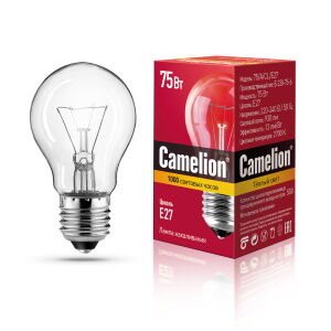 Лампа накаливания Camelion , 75Вт, Е27, 2700К «ЛОН» прозрачная колба (75Вт)
