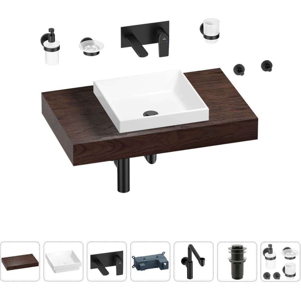 Комплект мебели для ванной комнаты с раковиной Wellsee Genuine Tree