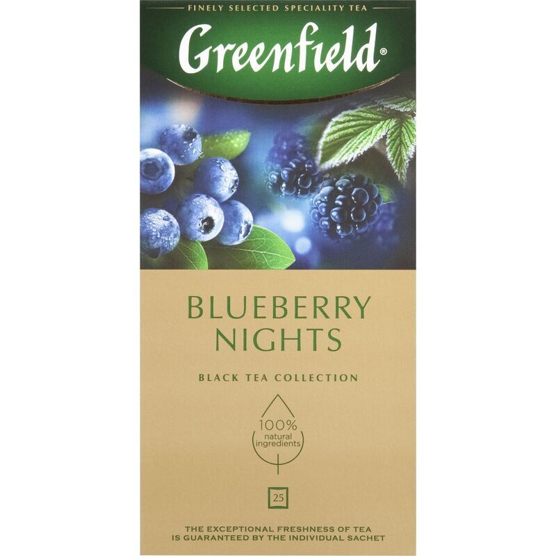 Чай черный Greenfield Blueberry Nights 25 пакетиков (черника, ежевика)