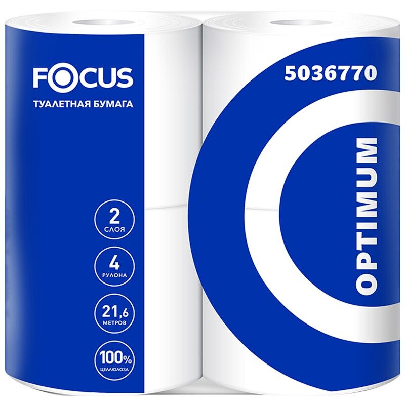 Бумага туалетная Focus Optimum, 2 слойн, мини-рулон, 22м/рул, 4 шт, тиснение, белая