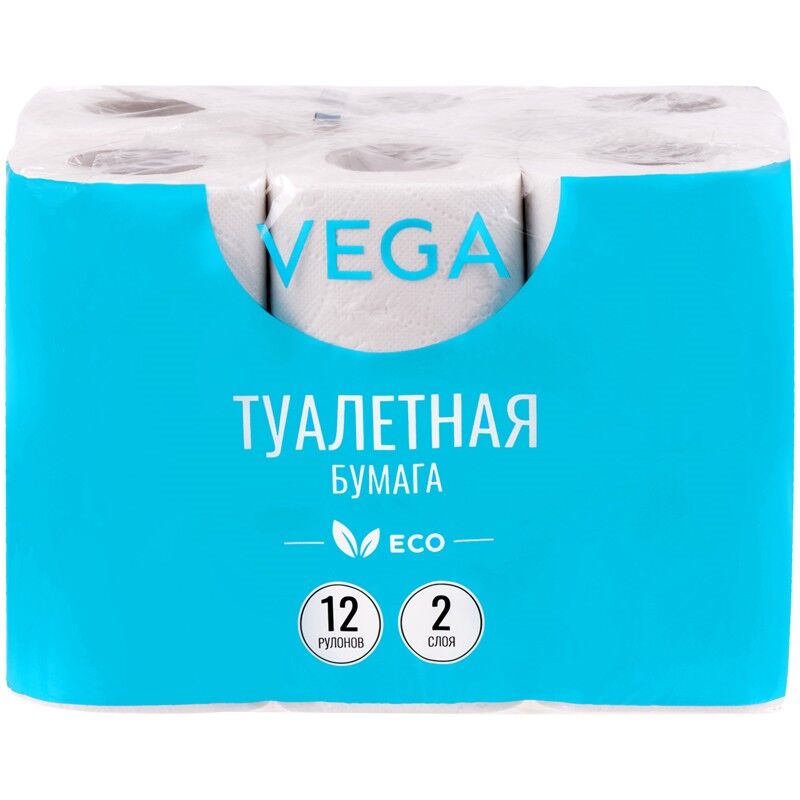 Бумага туалетная Vega 2-слойная, 12 шт, эко, 15 м, тиснение, белая