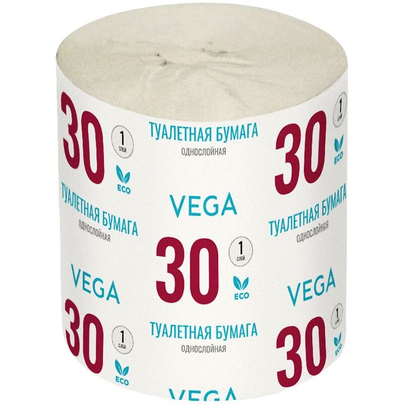 Бумага туалетная Vega, 1-слойная, 30м/рул, серая