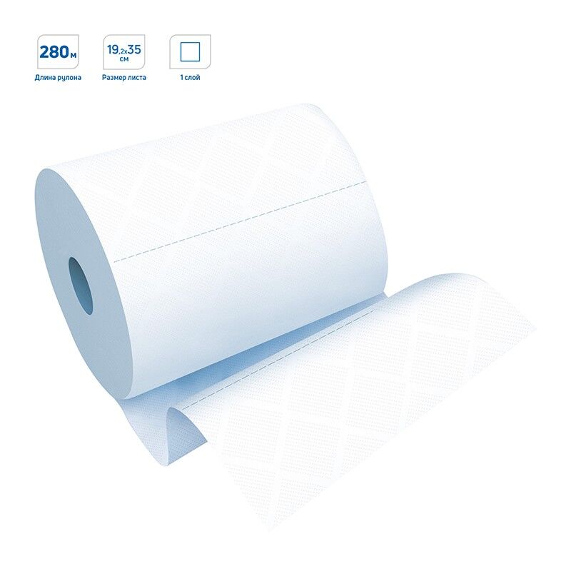 Полотенца бумажные в рулонах OfficeClean (M1), 1-слойные, 280м/рул, ЦВ, ультрадлина, перфорация, белые