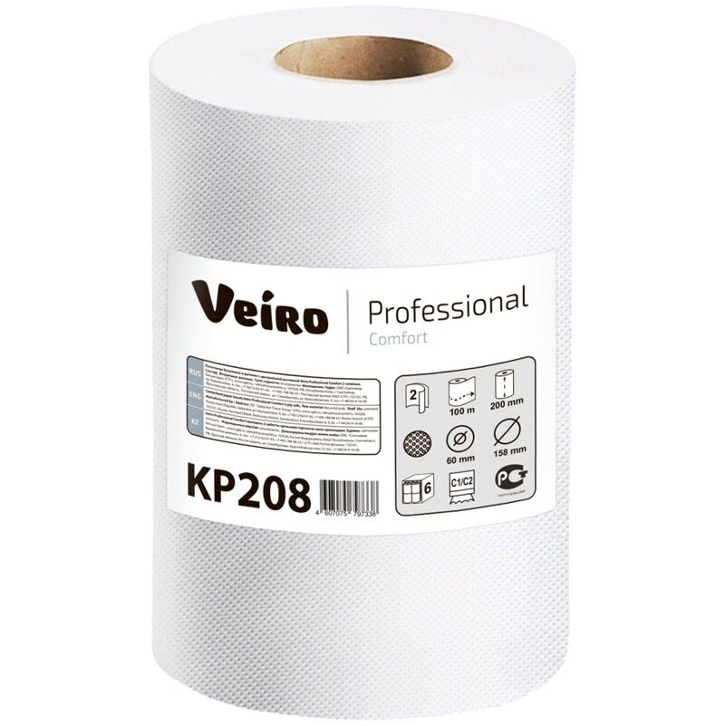 Полотенца бумажные в рулонах Veiro Professional "Comfort" (С1/С2), 2-слойные, 100м/рул, ЦВ, белые