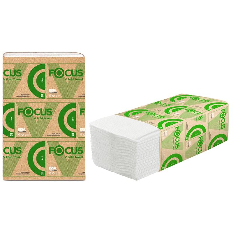 Полотенца бумажные листовые Focus Eco (V-сл) 1-слойные, 200л/пач, 23х20,5 см, белые