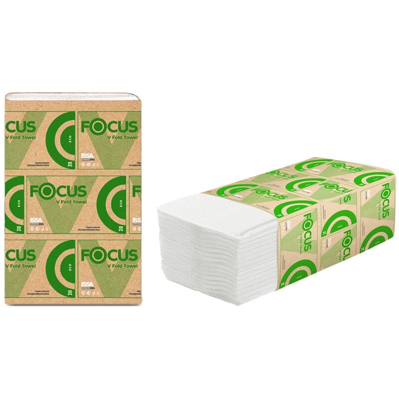 Полотенца бумажные листовые Focus Eco (V-сл) 1-слойные, 250л/пач, 23х20,5 см, белые