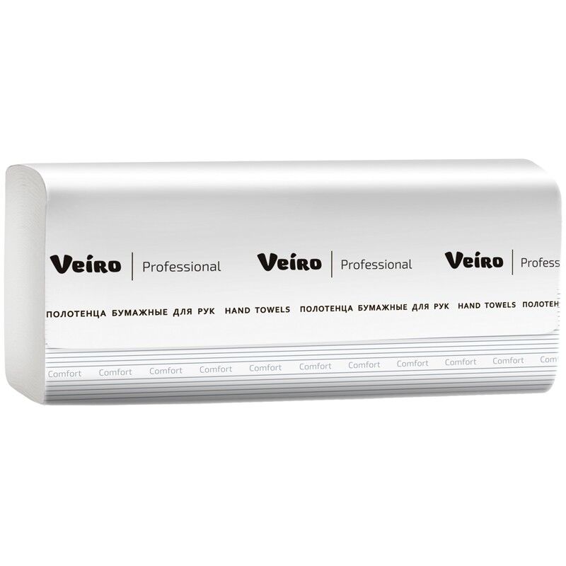 Полотенца бумажные листовые Veiro Professional "Comfort" (V-сл), 2-слойные, 200л/пач, 21х21,6, белые