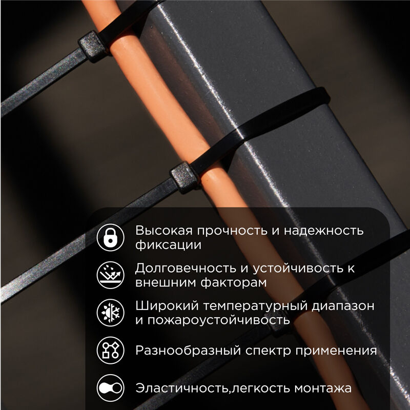 Стяжка кабельная нейлоновая 4,8x500мм, черная, упак.100шт. Rexant 2