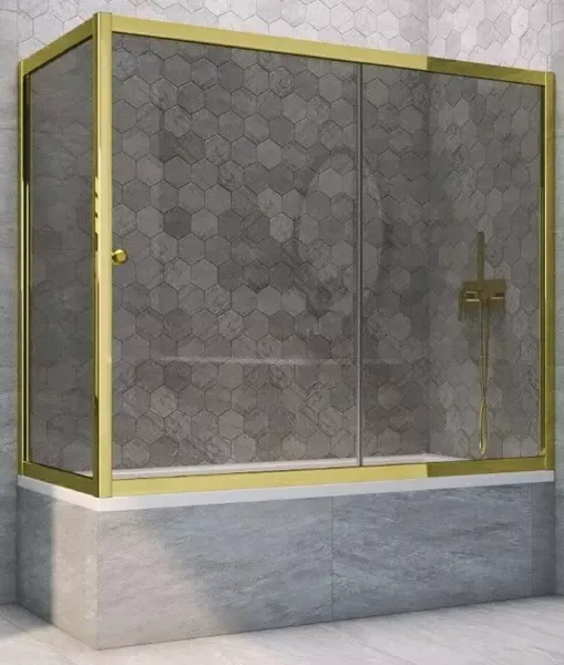 Шторка на ванну стеклянная «Vegas Glass» ZV+ZVF Tur Novo 180/75 графит/золото глянцевое универсальная