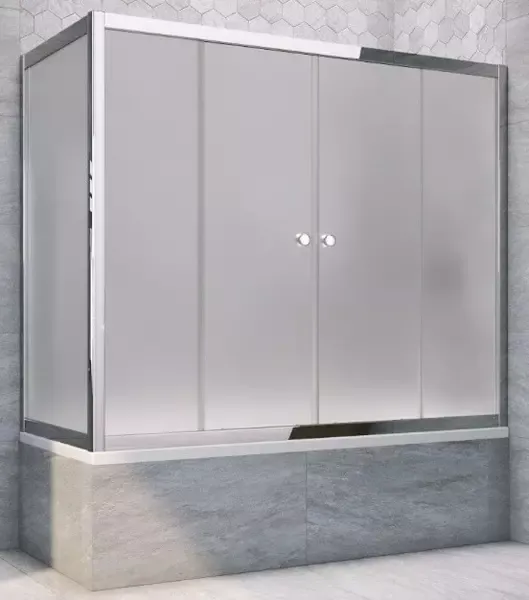 Шторка на ванну стеклянная «Vegas Glass» Z2V+ZVF Tur Novo 180/90 сатин/хром глянцевый универсальная
