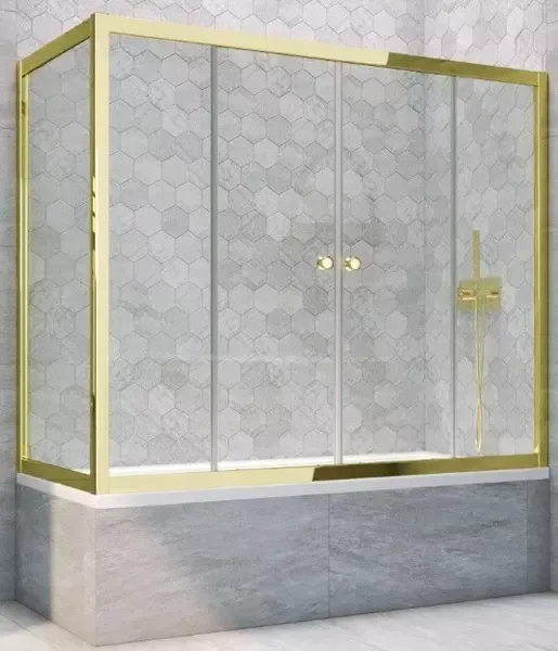 Шторка на ванну стеклянная «Vegas Glass» Z2V+ZVF Tur Novo 180/90 прозрачная/золото глянцевое универсальная
