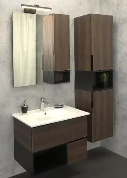 Мебель для ванной подвесная «Comforty» Франкфурт 75 (белая) дуб шоколадно-коричневый/чёрная