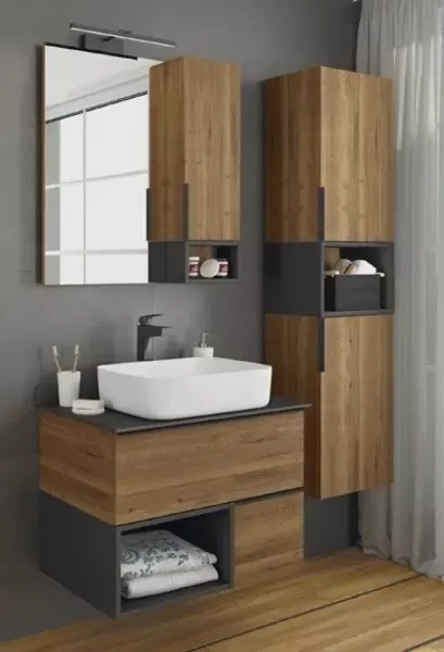 Мебель для ванной подвесная «Comforty» Штутгарт 75 дуб тёмно-коричневый/чёрная