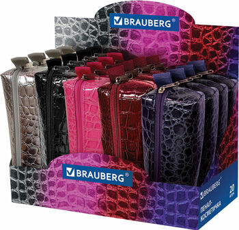 Пенал-косметичка Brauberg ''крокодиловая кожа'', ''Ultra'', дисплей, 20x6x4 см, ассорти 5 цветов, 270852 ''крокодиловая