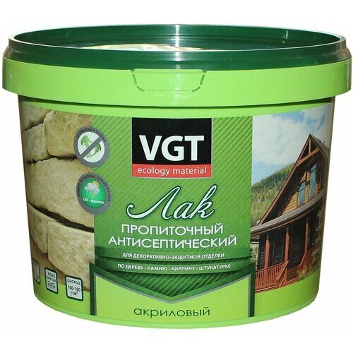 VGT / ВГТ ЛАК пропиточный С антисептиком для дерева И камня акриловый, бесцветный (9 кг)