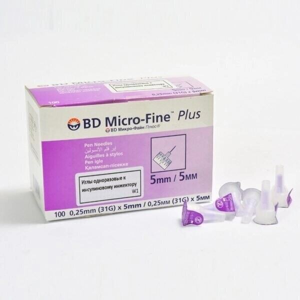 Игла одноразовая к инсулиновому инжектору BD Micro-Fine Plus (Микро-файн Плюс) 31G 0,25 х 5,0 мм 100 шт/уп