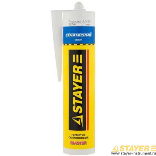 Герметик STAYER "MASTER" санитарный силиконовый, для помещений с повышенной влажностью, белый, 260мл