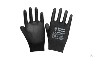 Перчатки нейлоновые с ПУ (PU132-B), нейлоновая основа, полиуретановое покрытие, частичный облив, цвет черный 