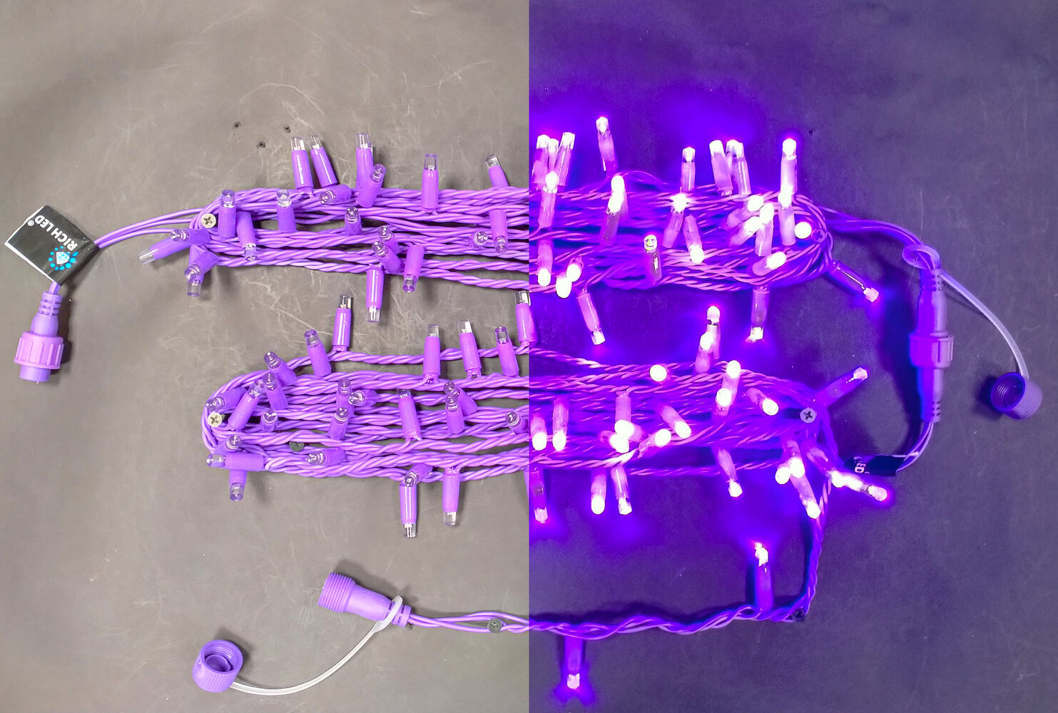 Светодиодная гирлянда Rich LED 10 м, 100 LED, 220 В, соединяемая, влагозащитный колпачок, двойная изоляция, фиолетовая,