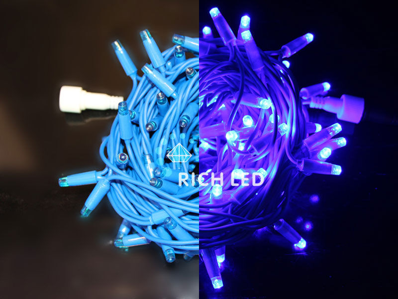Светодиодная гирлянда Rich LED 10 м, 100 LED, 24 В, соединяемая, синяя, синий резиновый провод, RICH LED