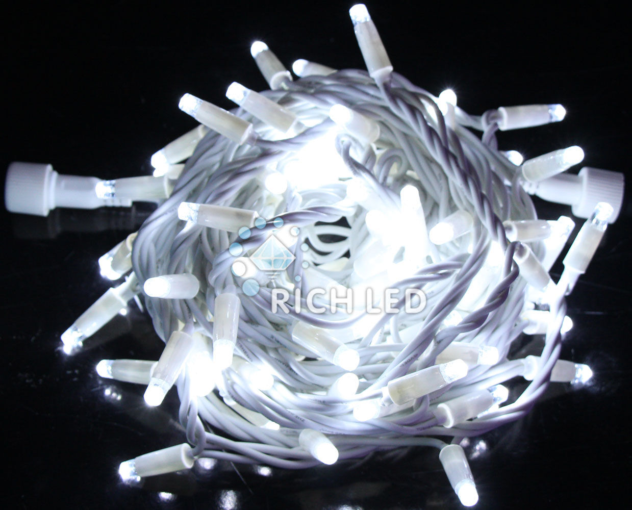 Светодиодная гирлянда Rich LED 10 м, 100 LED, 220 В, соединяемая, белый резиновый провод, белая RICH LED