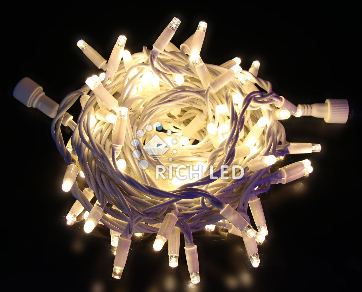 Светодиодная гирлянда Rich LED 10 м, 100 LED, 220 В, соединяемая, белый резиновый провод, теплая белая RICH LED