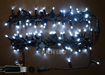 Светодиодная гирлянда Rich LED 10 м, 100 LED, 24В, соединяемая, влагозащитный колпачок, белая, черный провод, RICH LED
