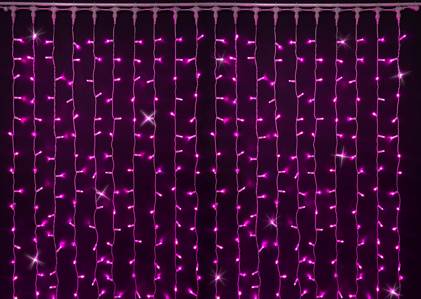 Светодиодный занавес (дождь) Rich LED 2*3 м, влагозащитный колпачок, мерцающий, розовый, белый провод, RICH LED