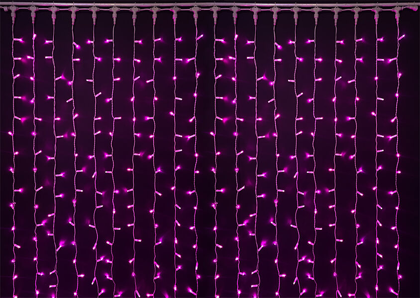 Светодиодный занавес (дождь) Rich LED 2*3 м, влагозащитный колпачок, розовый, белый провод, RICH LED