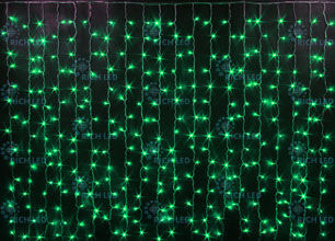 Светодиодный занавес (дождь) Rich LED 2*1.5 м облегченный, зеленый, прозрачный провод, RICH LED