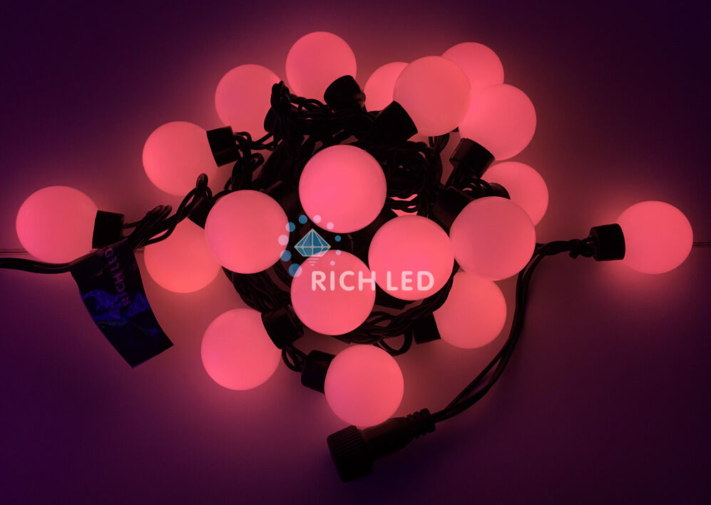 Светодиодная гирлянда большие шарики Rich LED 5 м, 20 шариков, 220 В, соединяемая, красная, черный провод, RICH LED